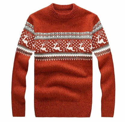 2018 Fashion Men's Christmas Sweater Reindeer Snowflakes Print O-Neck