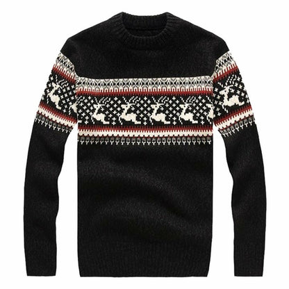 2018 Fashion Men's Christmas Sweater Reindeer Snowflakes Print O-Neck