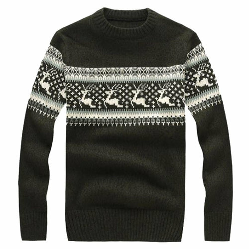 2018 Fashion Men's Christmas Sweater Reindeer Snowflakes Print O-Neck